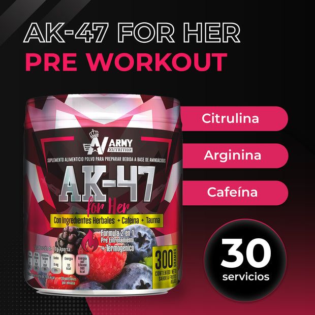 AK-47 For Her | Pre Workout Suplemento Alimenticio 2 en 1 | 30 Servicios