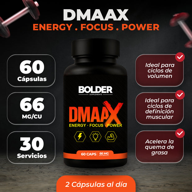 DMAA X | Preentrenador Quemador Extremo | 60 Cápsulas 60 Servicios 66mg | Bolder
