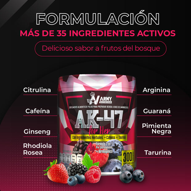 AK-47 For Her | Pre Workout Suplemento Alimenticio 2 en 1 | 30 Servicios