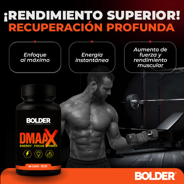 DMAA X | Preentrenador Quemador Extremo | 60 Cápsulas 60 Servicios 66mg | Bolder