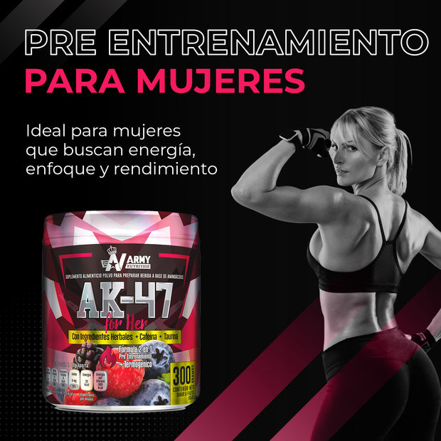 AK-47 For Her | Pre Workout Suplemento Alimenticio 2 en 1 | 30 Servicios