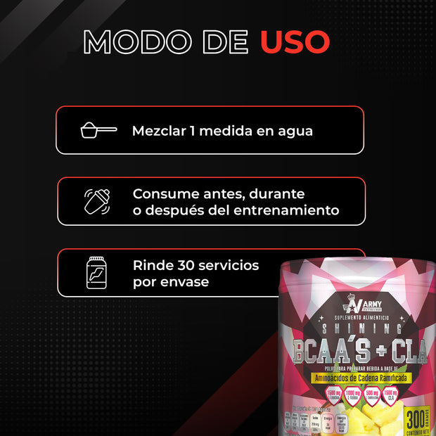 Shining Aminoácidos | BCAA + CLA Ratio 10:1:1 | 30 Servicios