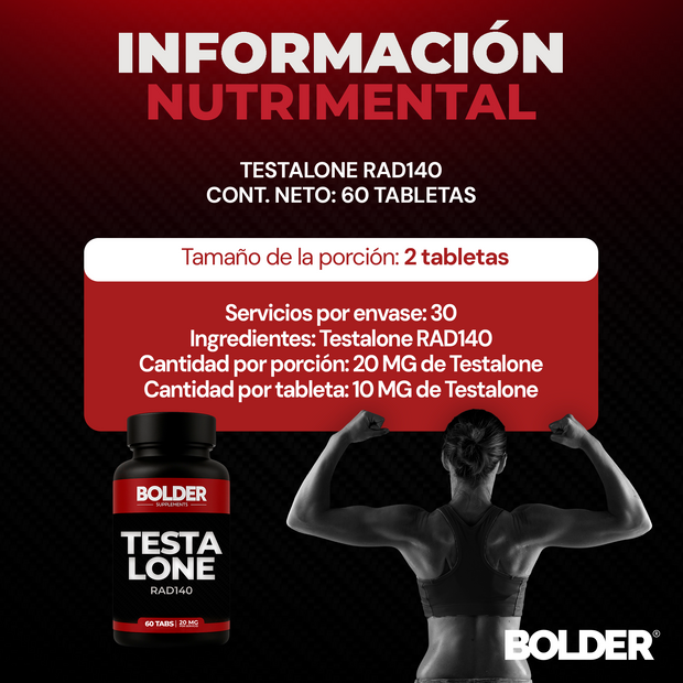 Testalone RAD-140 | Precursor Testo Fuerza Volumen | 60 Tabletas 30 Servicios 20mg | Bolder