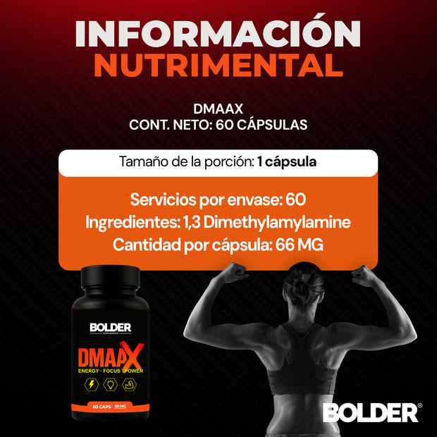 DMAA X | Preentrenador Quemador Extremo | 60 Cápsulas 60 Servicios 66mg | Bolder