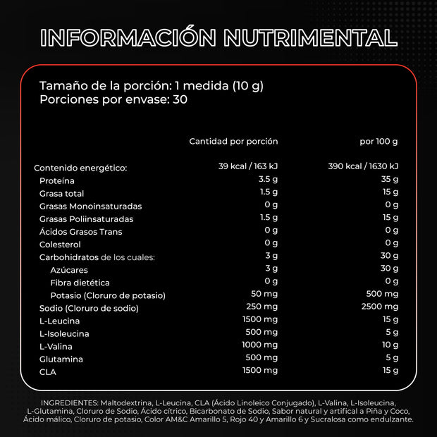 Shining Aminoácidos | BCAA + CLA Ratio 10:1:1 | 30 Servicios
