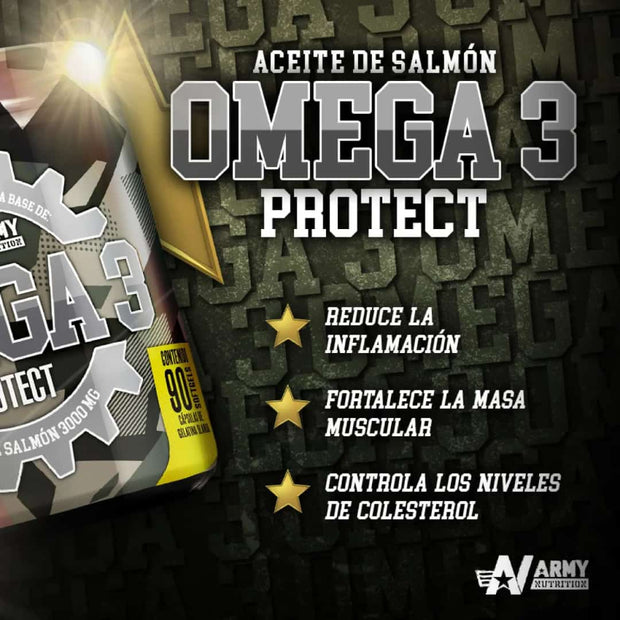 Omega 3 Protect Salmón Oil: Cápsulas a base de Aceite Puro de Salmón. Contiene: Ácido Eicosapentaenoico (EPA) y Docosahexaenoico (DHA). Ingredientes de origen natural. Contiene 90 cápsulas de 1000 mg cada una.