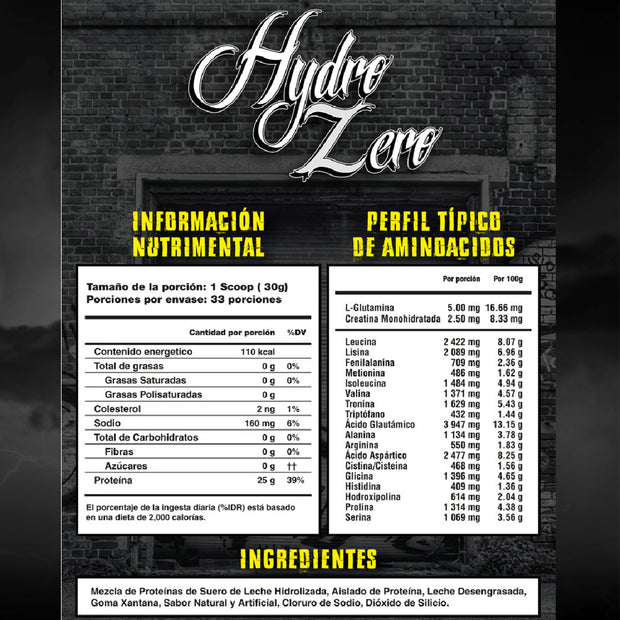 Hydro Zero | Proteína Hidrolizada 0 Carbs 0 Grasa 0 Lactosa BCAAs 33 Servicios 2.2 Lbs