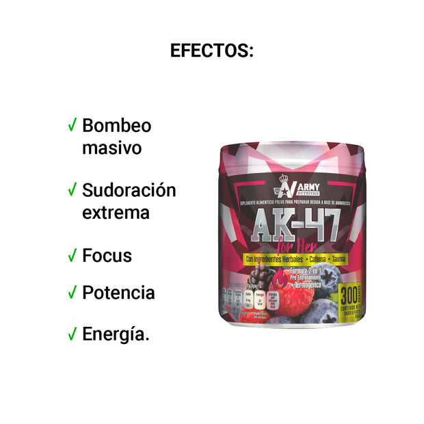 AK-47 For Her | Pre Workout Suplemento Alimenticio 2 en 1 30 Servicios