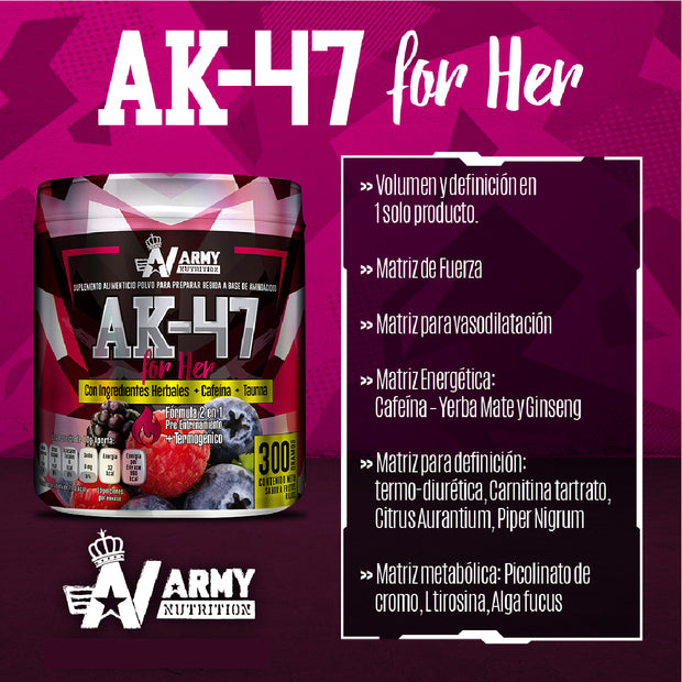 AK-47 For Her | Pre Workout Suplemento Alimenticio 2 en 1 30 Servicios