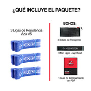 Pack 3 ligas de resistencia Bold Tribe #5 Azul con 7 bonos incluidos