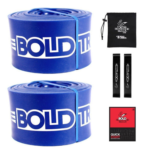 2 Ligas Bandas Resistencia Crossfit Pull Ups Azul #5 Con Mini Bandas