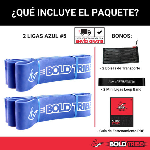 2 Ligas Bandas Resistencia Crossfit Pull Ups Azul #5 Con Mini Bandas