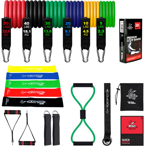 Set 19 Ligas de Resistencia Tubulares + 5 Mini Bandas